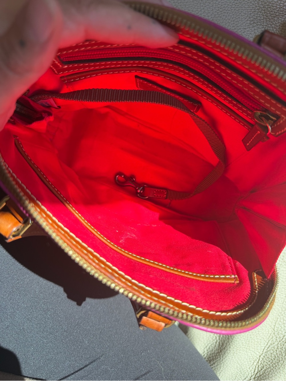 Dooney & Bourke Fuchsia Pebble Leather Mini Satchel with Brown Trim - Picture 8 of 11